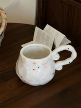 French Style Hand Drawn Butterfly Bow with Floral Patterns Ceramic Cup with Large Handle Drinking Cup