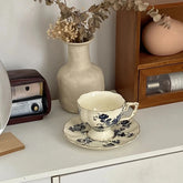 1Set Simple Floral Ceramic Coffee Cup and Saucer, High-End Accessible Luxury Cup and Saucer, Home Commercial Office Afternoon Tea Matchinging Goodies, Suitable for Home Decoration, Family Party, Afternoon Tea Coffee Cake, Res