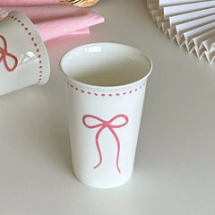 Pink Polka Dot Bow Holding Cup Bone Porcelain Coffee Cup Water Cup Gift Mugs Coffee Cups