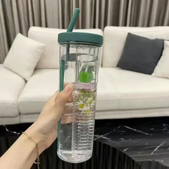 Plastic Water Bottle Portable with Straw Fruit Infuser Tea Juice Cup Fitness Outdoor Travel Bottles Kettle Transparent Straw Cup