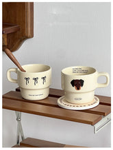 Cream Brown Bow Puppy Ceramic Mug with Hand-painted Coffee Stacking Cup As A Gift