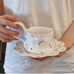 Korean Same Underglaze Hand-painted Floral Coffee Cup Plate Mug Couple Gift Cup Ceramic Mug
