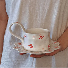 Korean Same Underglaze Hand-painted Floral Coffee Cup Plate Mug Couple Gift Cup Ceramic Mug