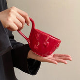 1Pc Simple Pure Color Embossed Heart Mug, Creative Heart Handle Design, Ins Style High-End Mug Coffee Cup, Suitable for Home Decoration, Daily Drinking Water, Office Drinking Water, Party, Gift Giving