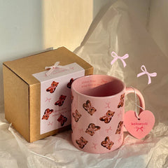 Original Super Cute Bow Teddy Bear Ceramic Cup Breakfast Coffee Cup Pink Coffee Mug