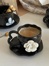Handmade 3D Camellia Flower Black Coffee Afternoon Tea Cup Plate Ceramic Cup Gift Cup