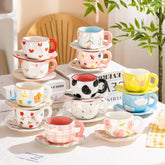 Creative Ceramic mug Hand-painted Flower Clouds Coffee Cup with Saucer Irregular Handmade Cup Breakfast Milk Tea Cups Gift Set