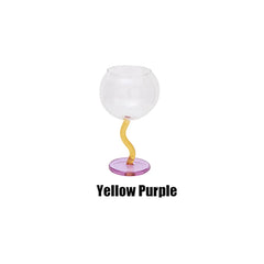 1Pc Bubble Glass Goblet, Contrasting Color Matchinging Design, Creative Curve Handle Goblet, Summer Light Luxury High-End Colorful Glass Cup, Suitable for Summer Outdoor Picnic Goblet, Restaurant Hotel Drinkware, Wedding Banq