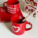 Red Mug Large Capacity Water Cup Coffee Heart Cup Korean Handle Bow Cute Gift