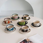 1Set Mid-Century Style Hand-Painted Flower Pattern Ceramic Cup and Saucer, High-End Exquisite Coffee Cup and Saucer, Suitable for Home Decoration, Home Drinking Water, Home Daily Use, Party, Breakfast Milk Cup, Afternoon Tea