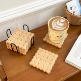 5Pcs/1Set Wooden Cookie Coaster with Iron Frame Collector, Original Design Wooden Coaster, Cookie Shape Cup and Saucer, Anti-Slip and Anti-Collision, Suitable for Coffee Shop Beverage Anti-Slip Mat, Home Decoration Ornament,