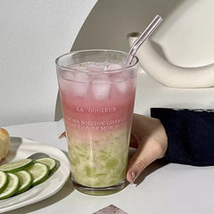 Cute Glass Cup With Straw And Lid Letter Tumbler 450ml Iced Coffee Juice Tea Glass Drinking Cups Transparent Bubble Tea Cup Gift