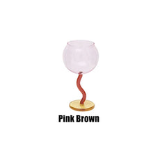 1Pc Bubble Glass Goblet, Contrasting Color Matchinging Design, Creative Curve Handle Goblet, Summer Light Luxury High-End Colorful Glass Cup, Suitable for Summer Outdoor Picnic Goblet, Restaurant Hotel Drinkware, Wedding Banq
