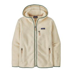 Women's Retro Pile Fleece Hoody in Natural w/ Ellwood Green