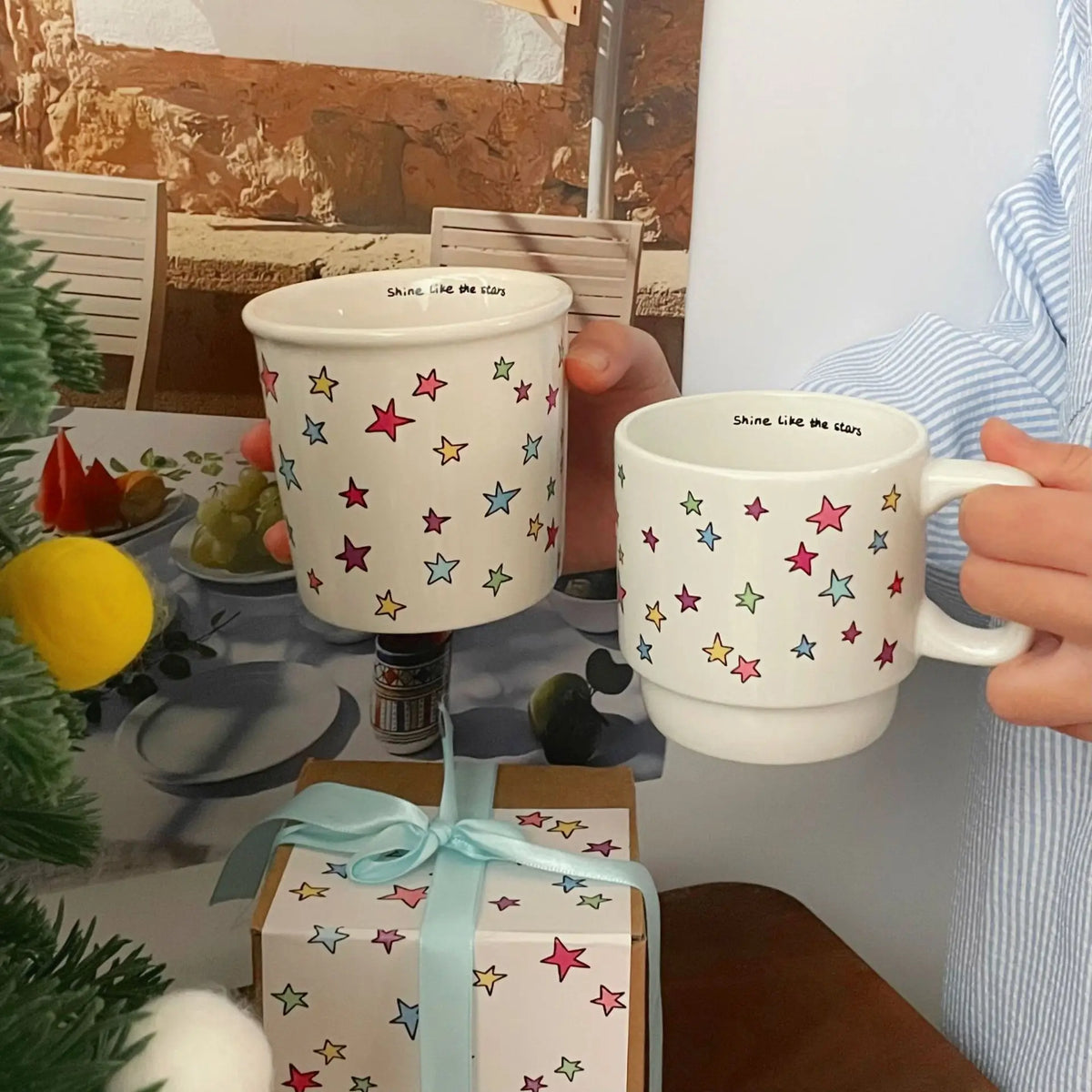Colorful star mug ins cute handle cup ceramic cup coffee cup