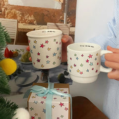 Colorful star mug ins cute handle cup ceramic cup coffee cup