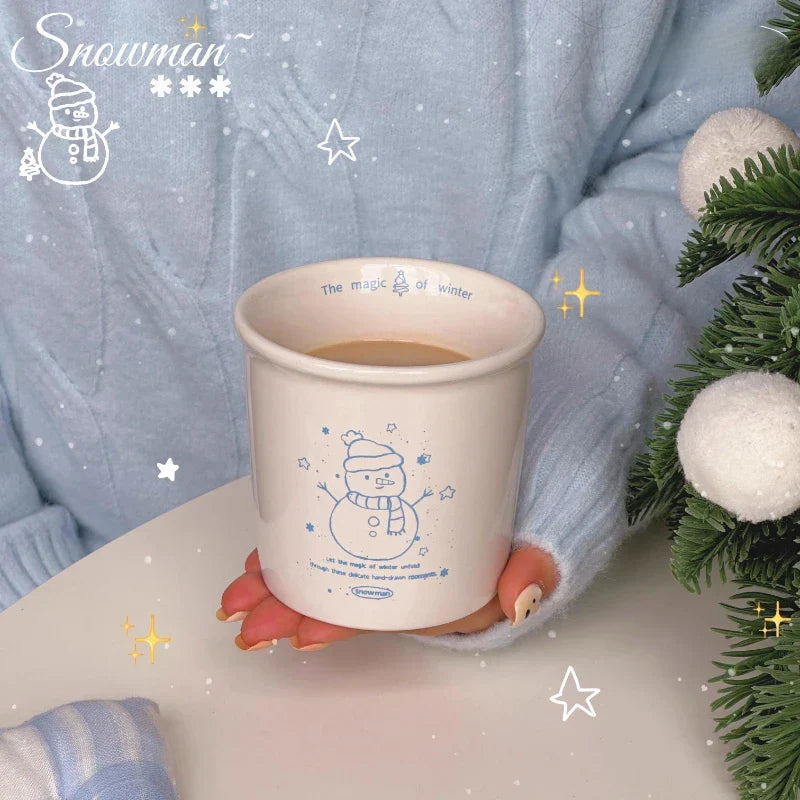 Original Christmas Cup Hand Drawn Snowman Ceramic Mark Breakfast Coffee Cup Christmas Gift Box for Girls Gift Cup