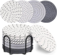 8-Piece Set Absorbent Coasters for Drinks, Minimalist Cotton Woven Coasters Coffee Table Decor Boho Cute Cup Coasters