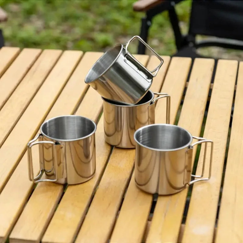 250/350/500ML  Camping Cup Portable Carabiner S Outdoor Water  Mug with Foldable Handle Kitchen DrinkwareStainless Steel