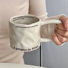 Creative Roman Letter Handheld Ceramic Cup Irregular Long Handle Coffee Mark Water Cup Coffee Cup