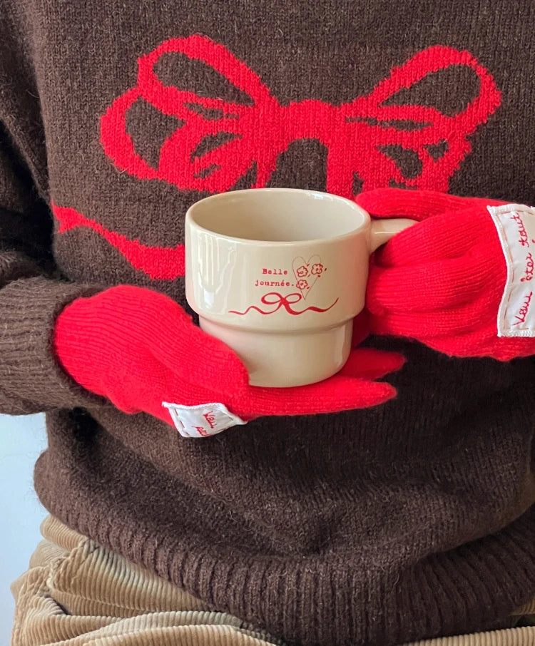 Original Homemade Christmas and New Year Gift Red Bow Ceramic Coffee Cup Mug