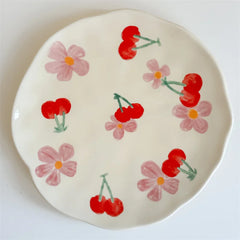 Creative Hand-painted Flower Pattern Ceramic Plate Underglaze Color Coffee Cup Dish Snacks Fruit Dessert Plates Gifts Saucers
