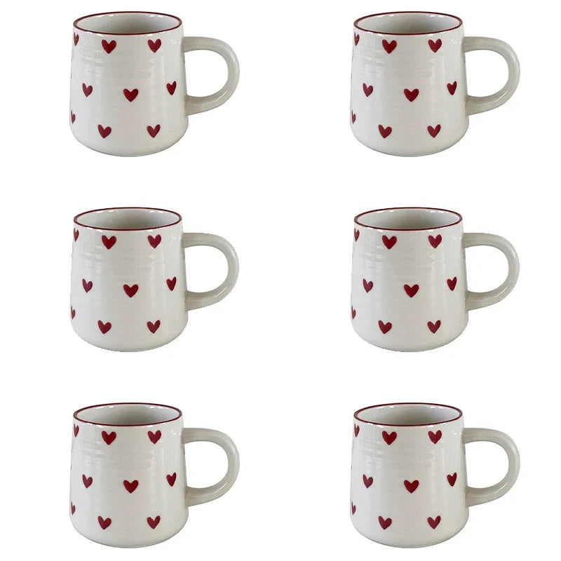 2/4/6Pcs Love Ceramic Mug, Cute Little Love Ceramic Mug Coffee Cup Drinking Cup for Home Drinking, Afternoon Tea Drinking, Office Drinking, Coffee Shop Latte Art, Souvenir, Valentine's Day Holiday Gift, Birthday Gift