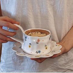Korean Same Underglaze Hand-painted Floral Coffee Cup Plate Mug Couple Gift Cup Ceramic Mug