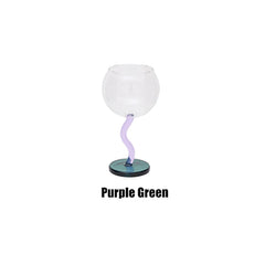 1Pc Bubble Glass Goblet, Contrasting Color Matchinging Design, Creative Curve Handle Goblet, Summer Light Luxury High-End Colorful Glass Cup, Suitable for Summer Outdoor Picnic Goblet, Restaurant Hotel Drinkware, Wedding Banq