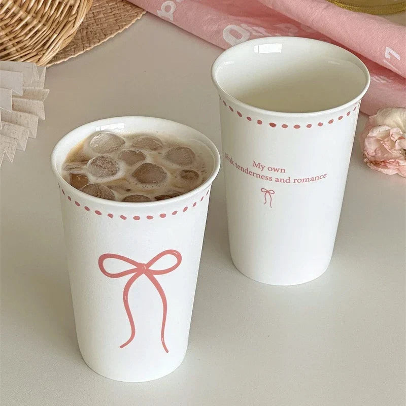 Pink Polka Dot Bow Holding Cup Bone Porcelain Coffee Cup Water Cup Gift Mugs Coffee Cups