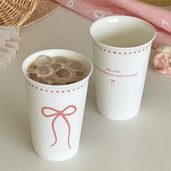 Pink Polka Dot Bow Holding Cup Bone Porcelain Coffee Cup Water Cup Gift Mugs Coffee Cups