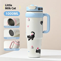 1200ml Large-Capacity Insulated Cup with a Antibacterial ceramic Inner Liner and an Attached Straw，car cup，water bottle
