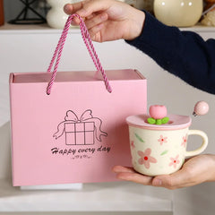 Creative Coffee Mug with Tulip Flower Design Ceramic Cup for Women Aesthetic Ins Style Breakfast Cup