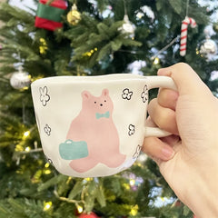 Cute Bear Ceramic Mug Hand Pinched Irregular Porcelain Coffee Cup Breakfast milk oatmeal cup Water Cup For Office Couple Gift