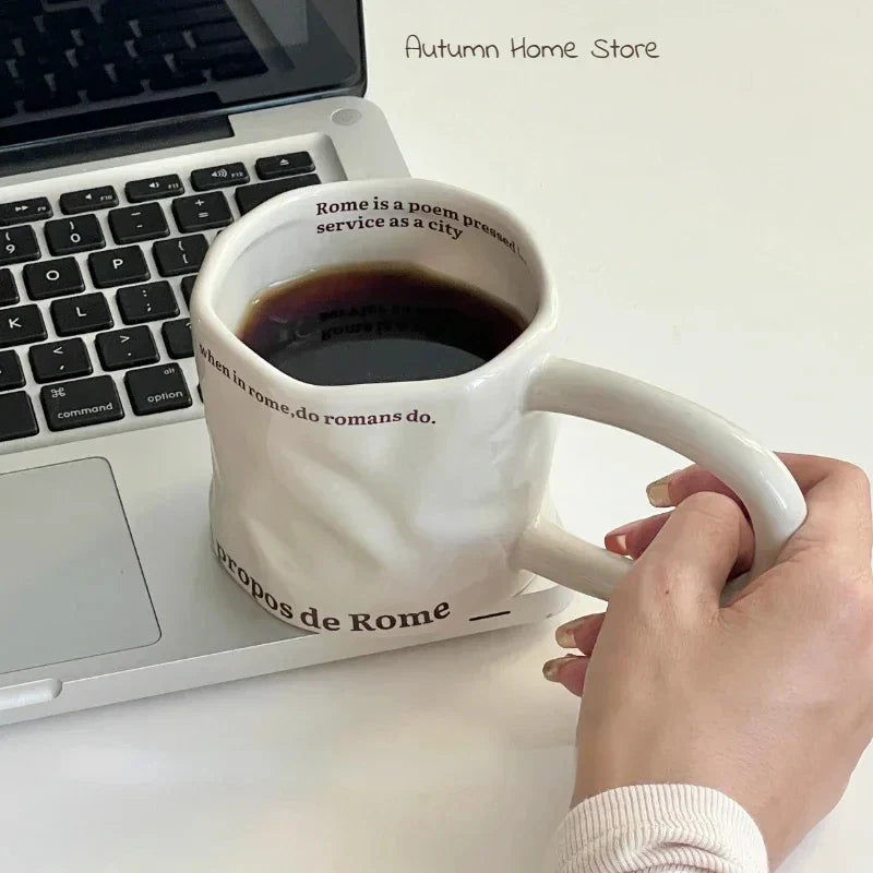 Creative Roman Letter Handheld Ceramic Cup Irregular Long Handle Coffee Mark Water Cup Coffee Cup
