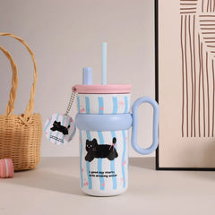 540ml Ice King Car Cup Coffee Large Capacity Stainless Steel Straw Water Cup Giant Cold  Insulated Cup 316 Office  Student Use